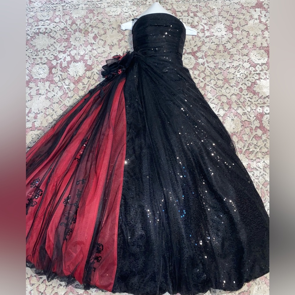 LaRichi couture black and red sequence gown